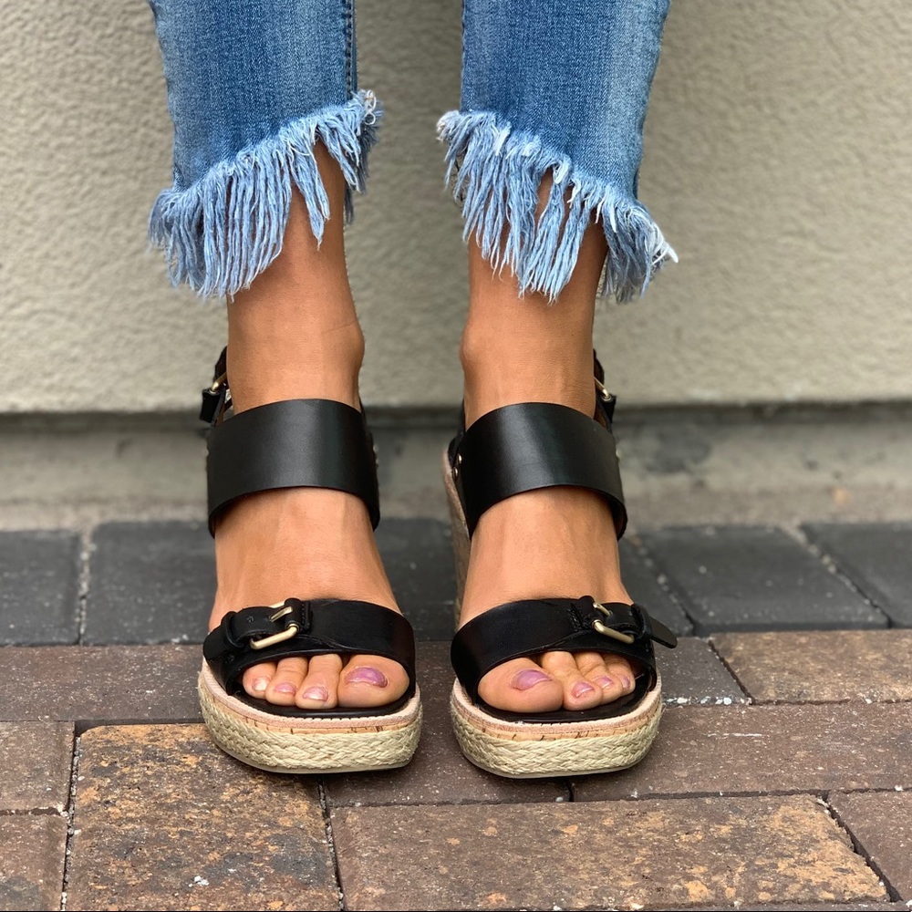 Leather Cork Espadrille Platform Wedge Sandal - Picture 2 of 8